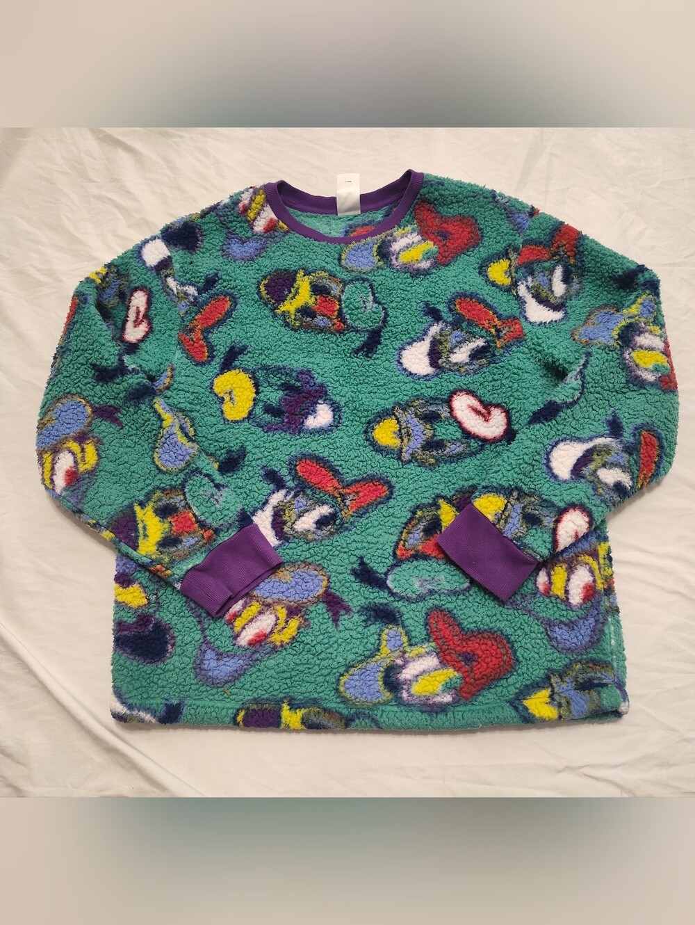 Disney Donald Duck Fuzzy Ugly Sweater Sweatshirt Adult Unisex Size Large Green